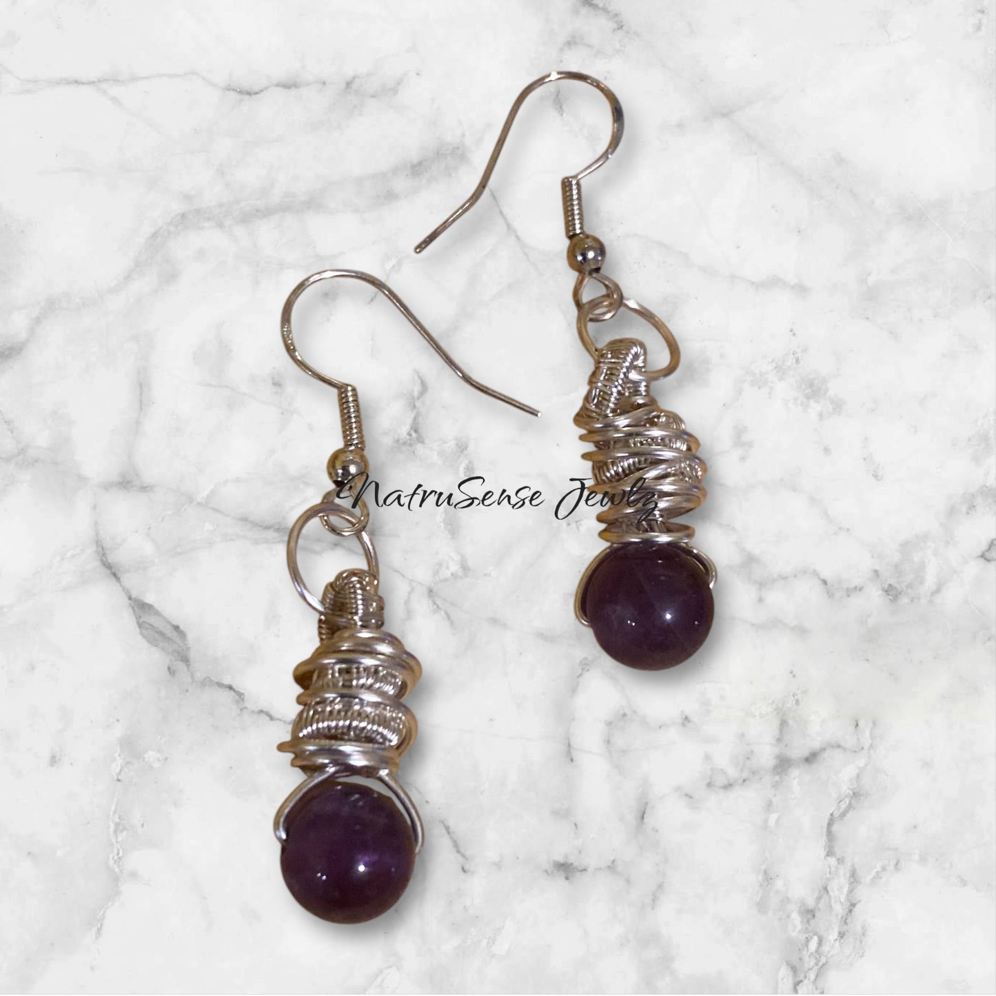 Sterling Silver Deep Weaved Amethyst Earrings