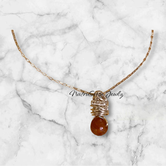 Sterling Silver Deep Weaved Carnelian Pendant Necklace