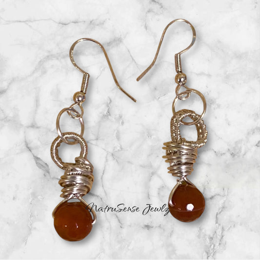 Sterling Silver Deep Weaved Carnelian Earrings