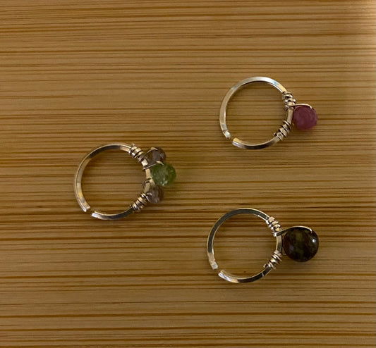 Sterling Silver Hoop Nose Rings with 2mm Faceted Gemstone