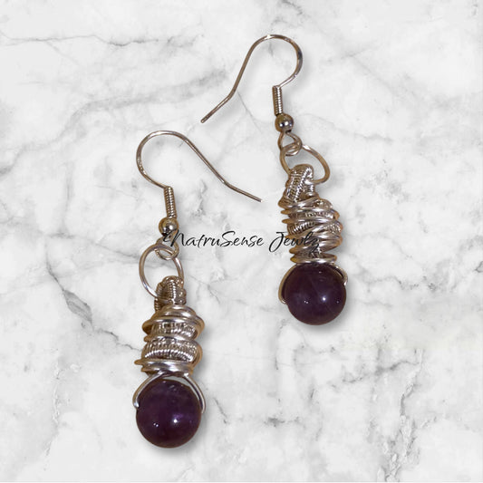 Sterling Silver Deep Weaved Amethyst Earrings