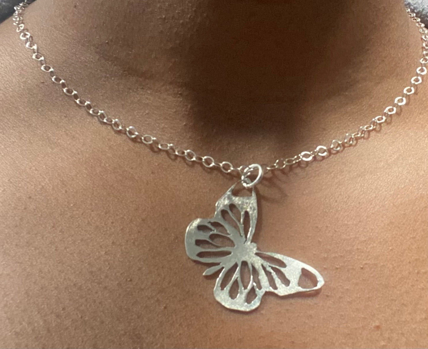 Pierced Sterling Silver Butterfly Pendant Necklace